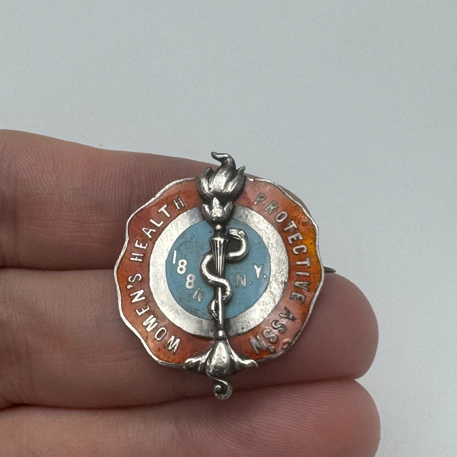 Rare 1884 Womens Health Protective Association Pin New York City Sterling Silver