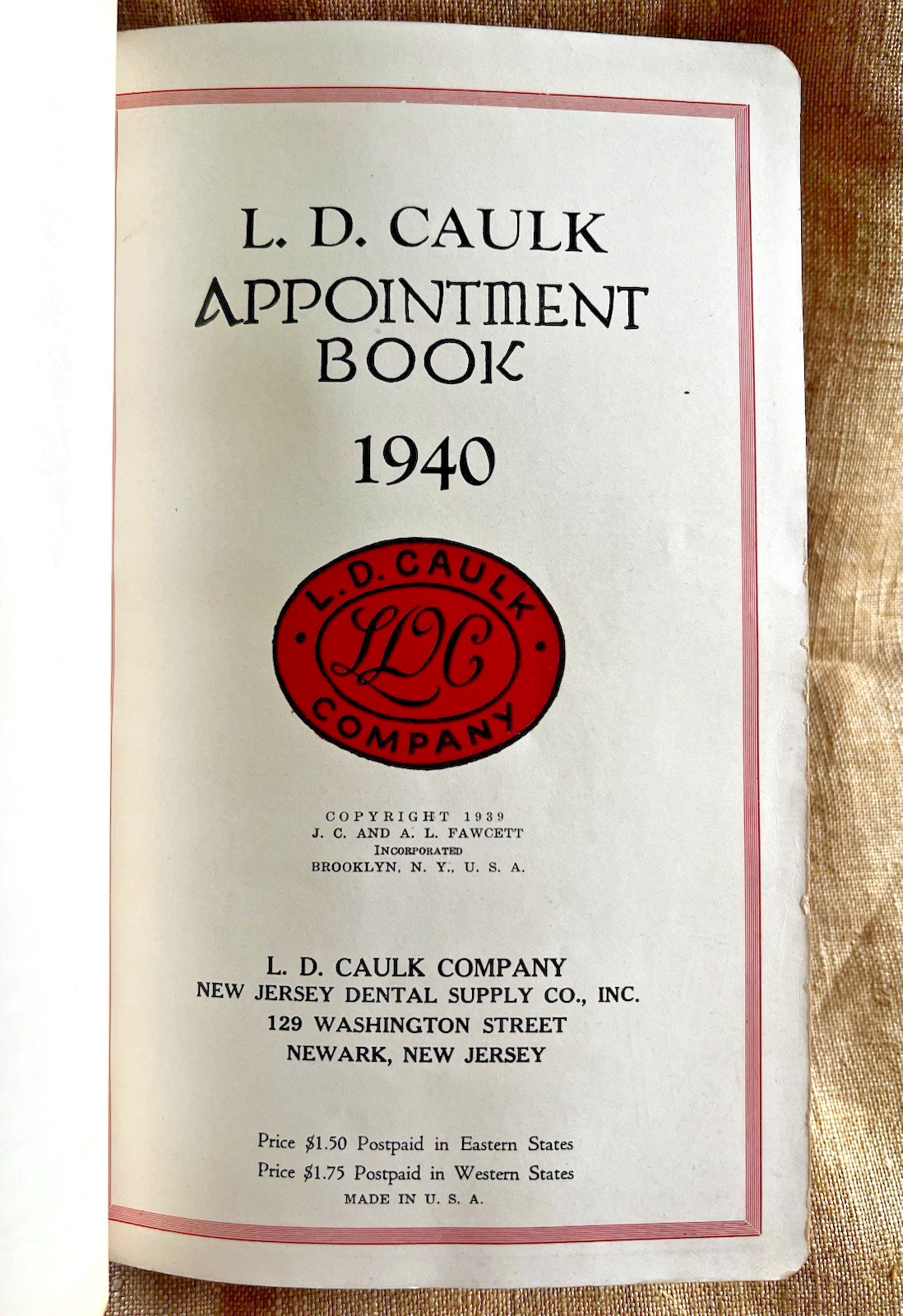 Estate Find 1940 Vtg Dentist L.D. Caulk Dental Depot Appointment Book Teeth