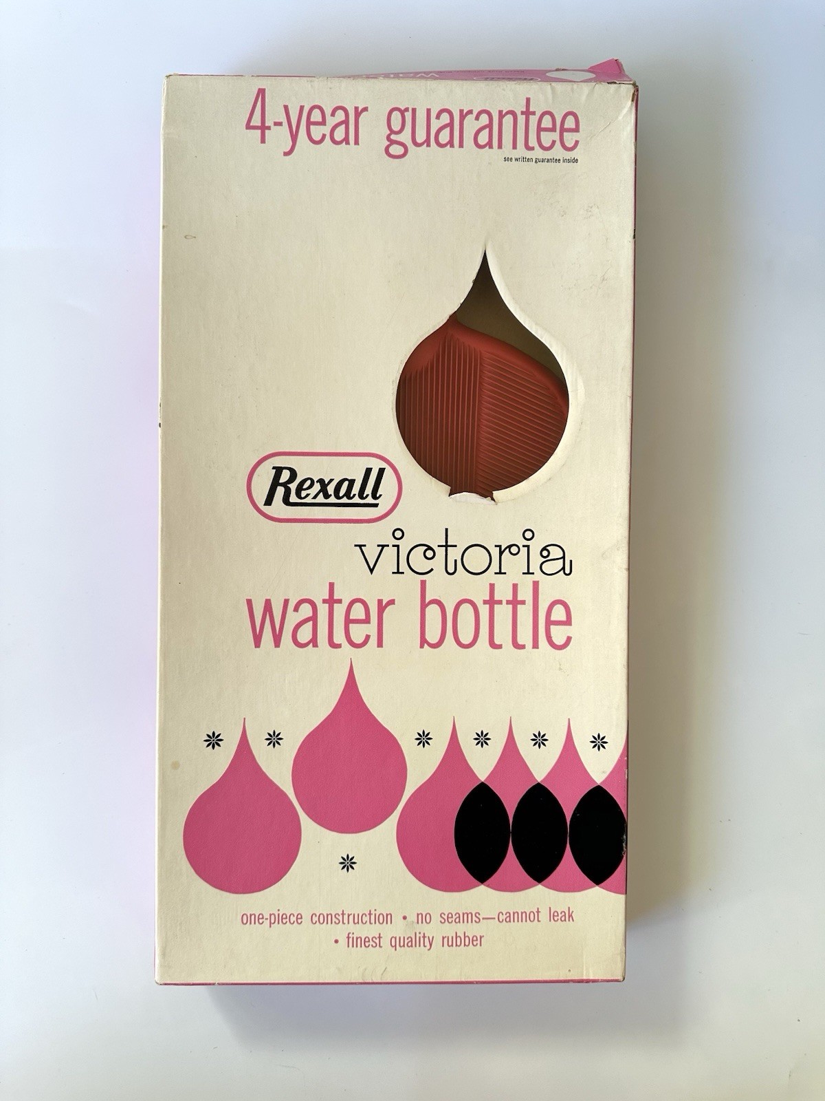 Vintage Rexall Victoria Red Hot Water Bottle w Original Pink Box And Certificate