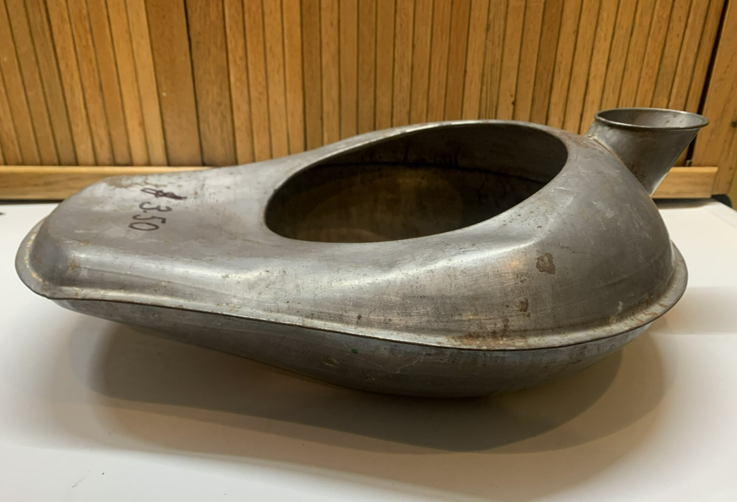 Vintage Tin Bedpan Urinal Bed Pan Primitive w/ spout Antique Pat’d Apr 9th 1907