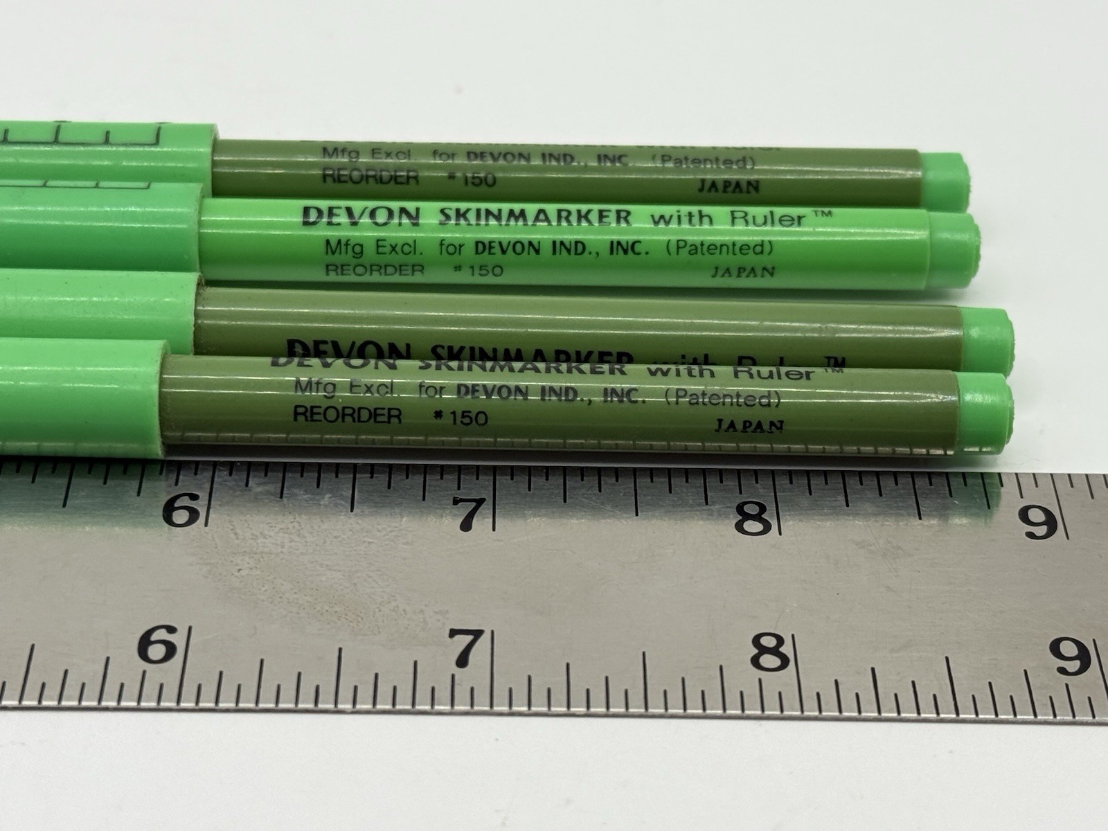VINTAGE Devon SkinMarker With Ruler LOT OF 4 Made in Japan Surgical Green #150