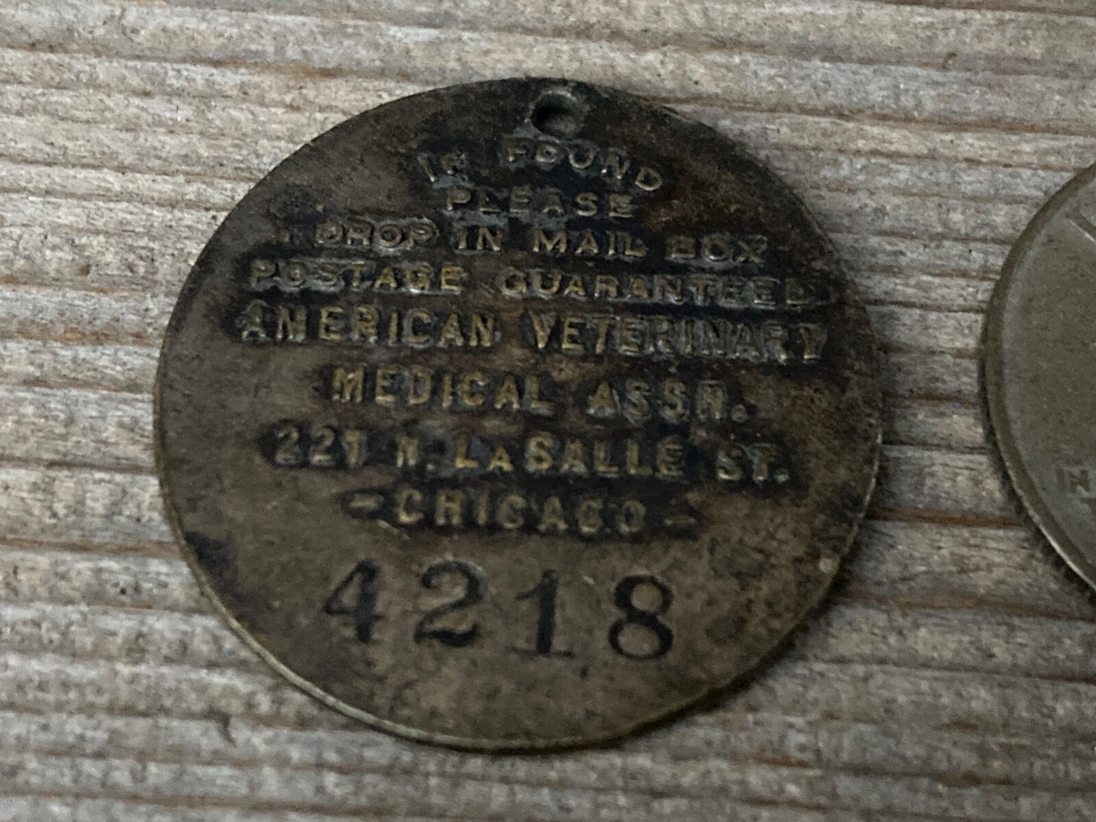VTG AMERICAN VETERINARY MEDICAL ASSN IF FOUND LOST COIN MAIL TOKEN
