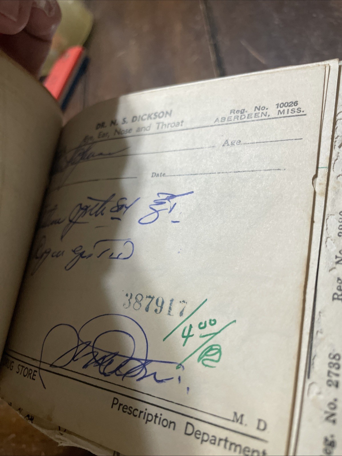 1952 AMORY Mississippi McDuffie’s Drug Store Void prescriptions Receipt Book