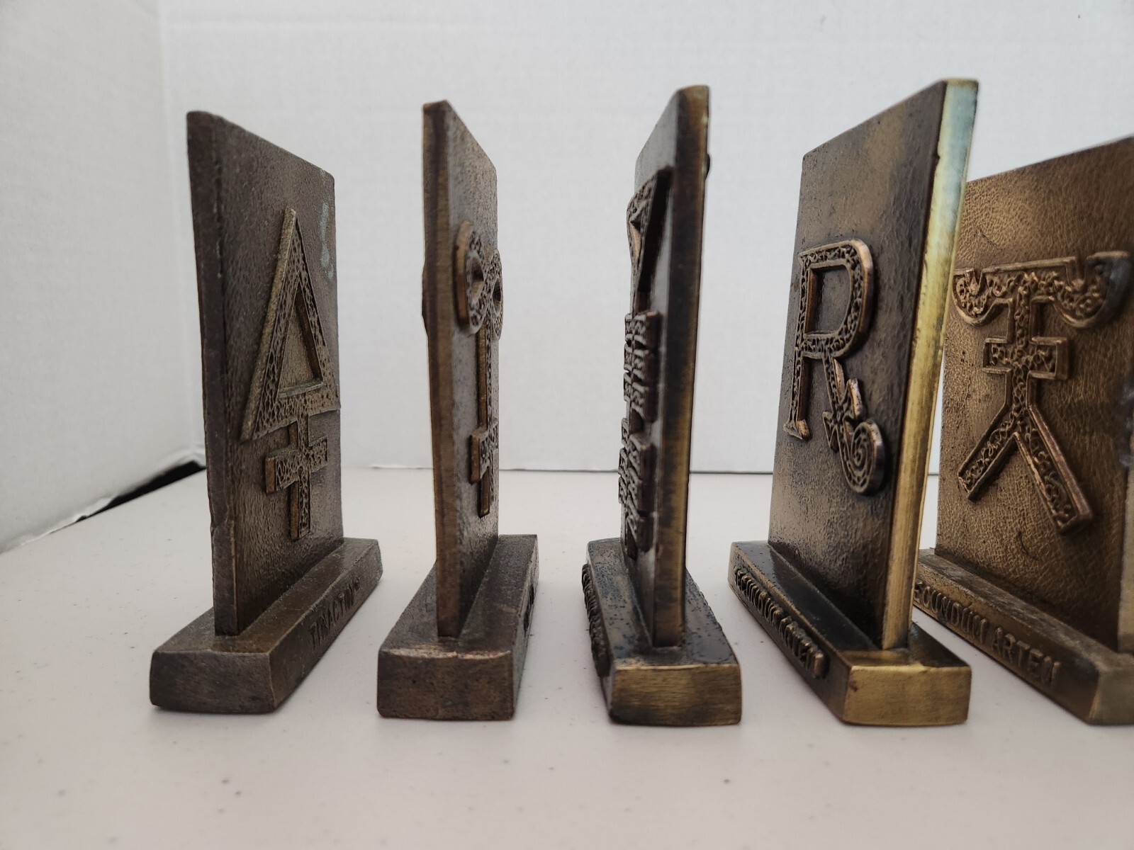 1977-81 Tinactin Apothecary Symbols Bronze Metal Paperweight/Bookends 6 Lot SET