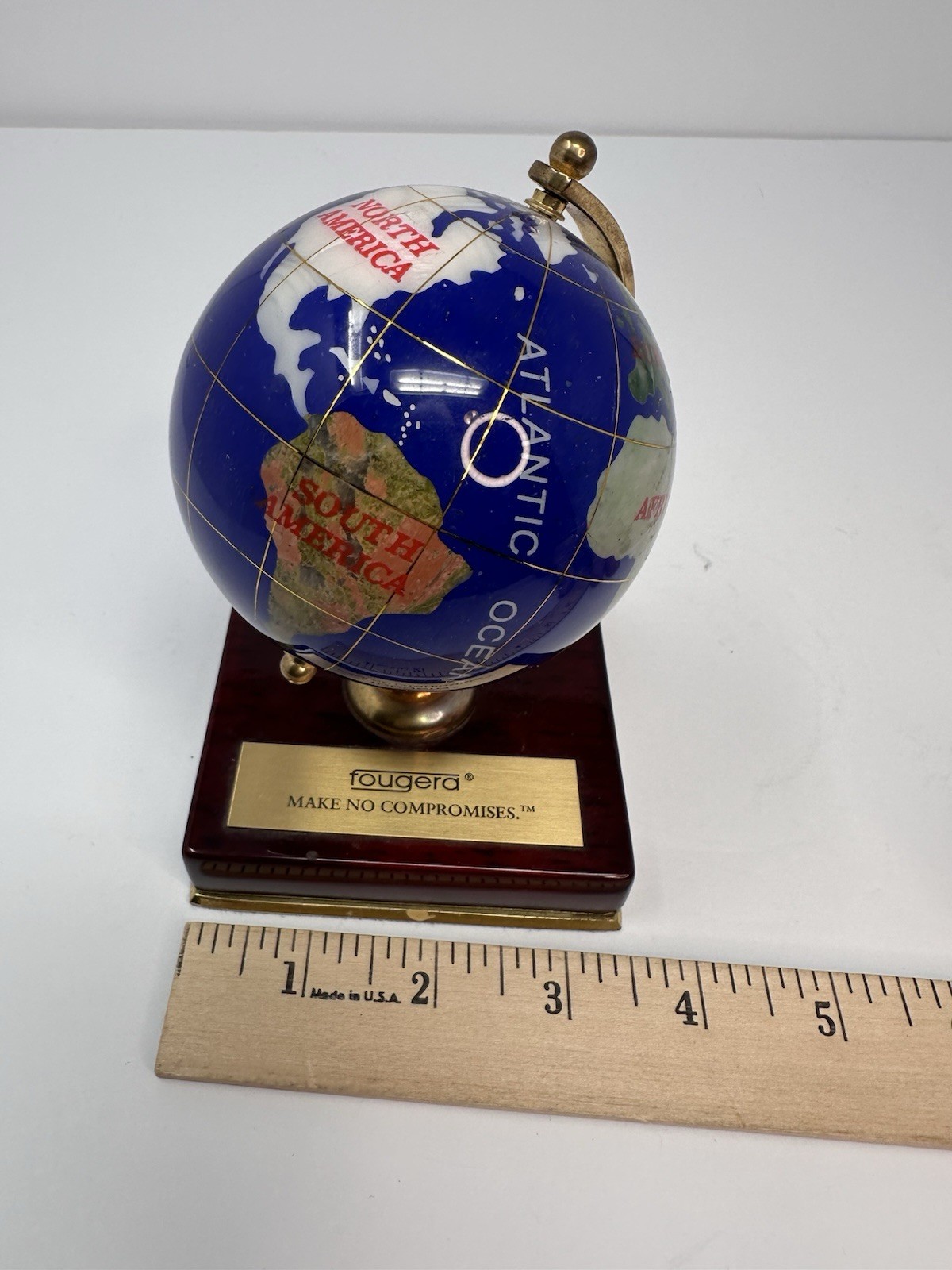 Fougera Pharmaceutical Lapis Lazuli Brass Desk Accent World Globe