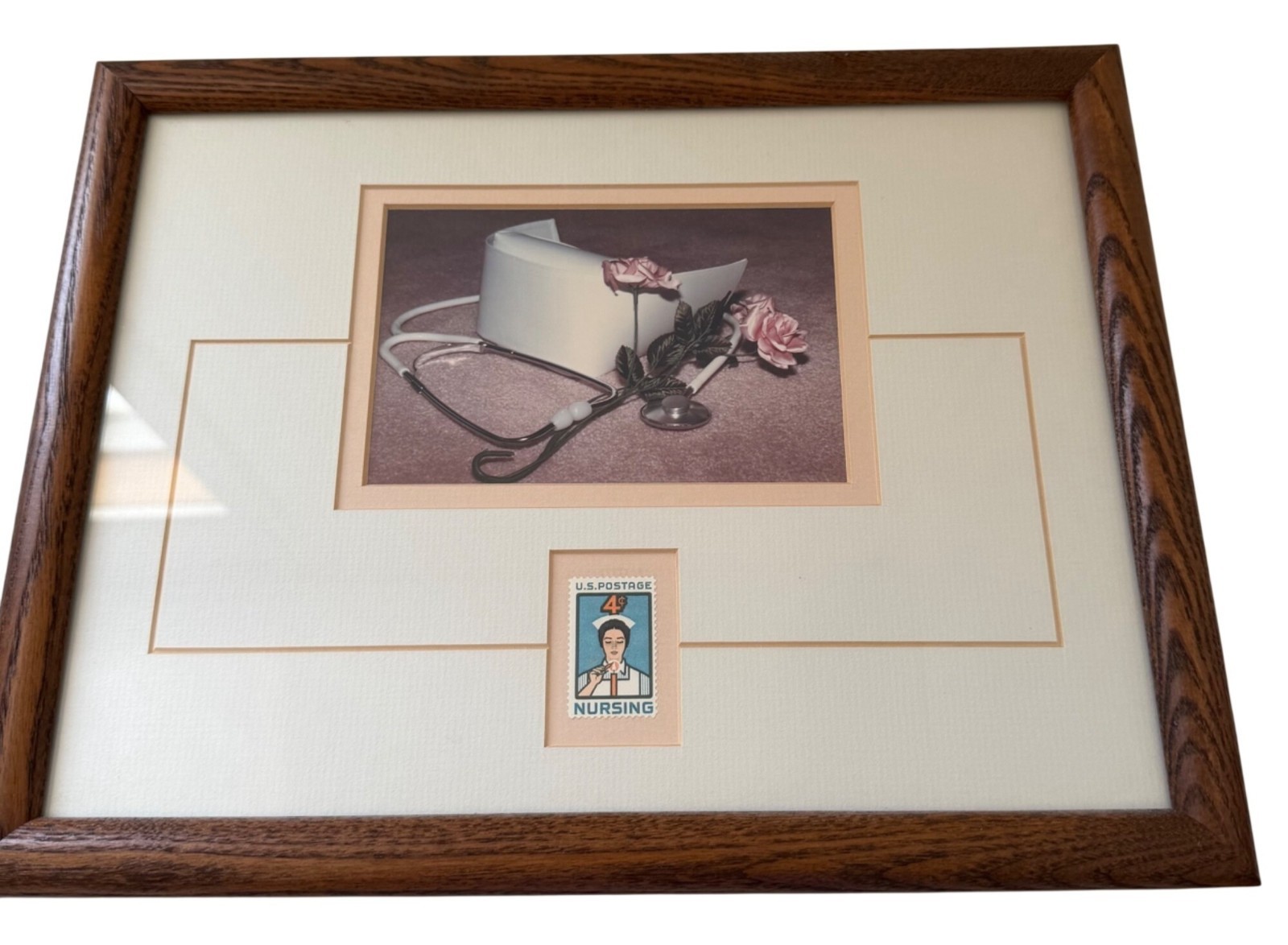 Vintage Framed 1961 Nursing Stamp Medical Nurse Art The Stamp Connection