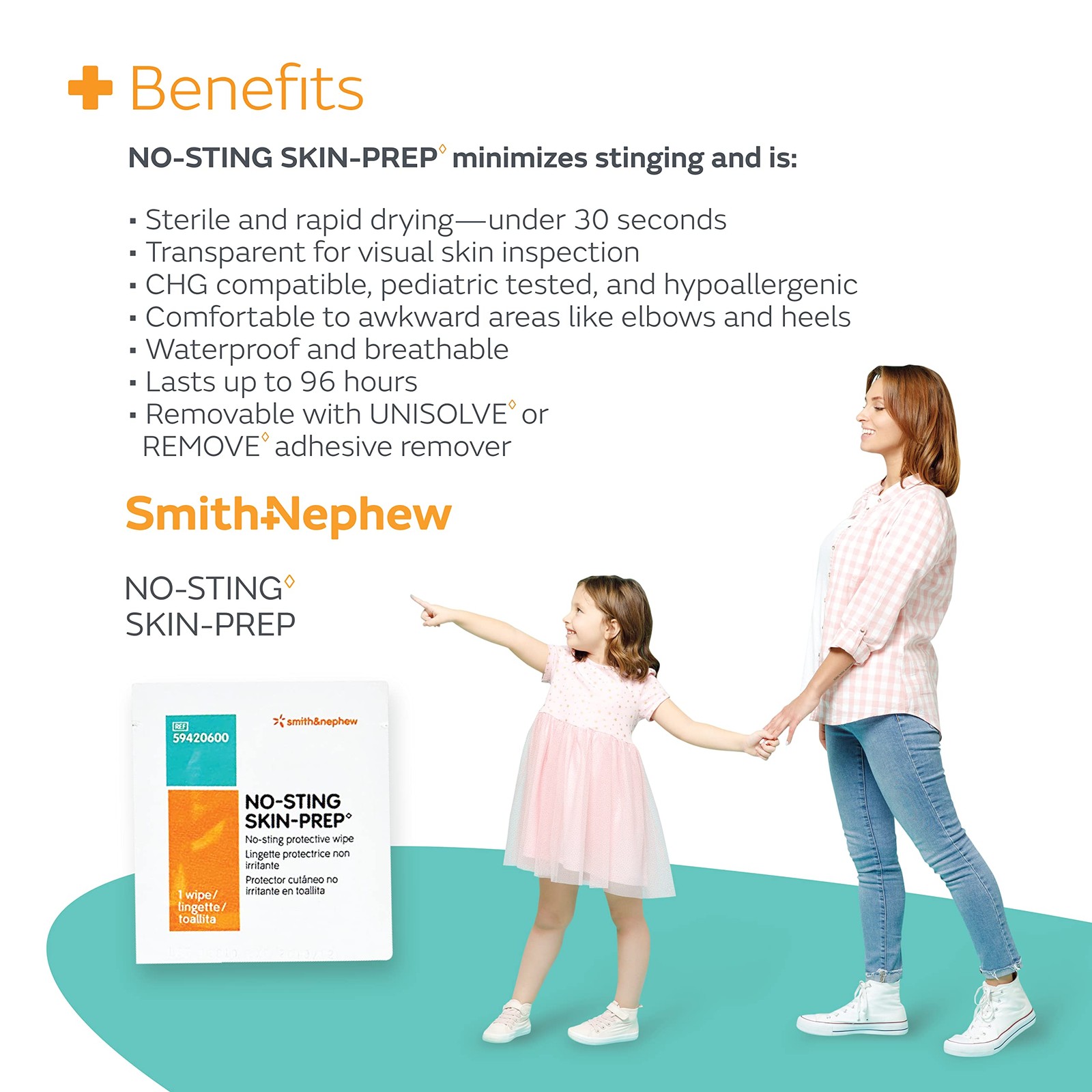 Smith+Nephew NO-STING SKIN-PREP Wipes, Protective 1 Count (Pack of 50)