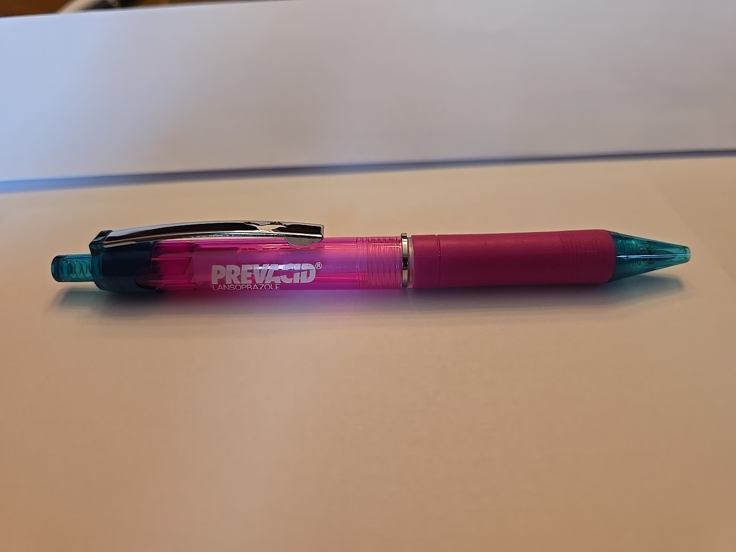 Prevacid-Pink/Green Plastic Pen-Pharmaceutical Drug Rep Collectible Pen