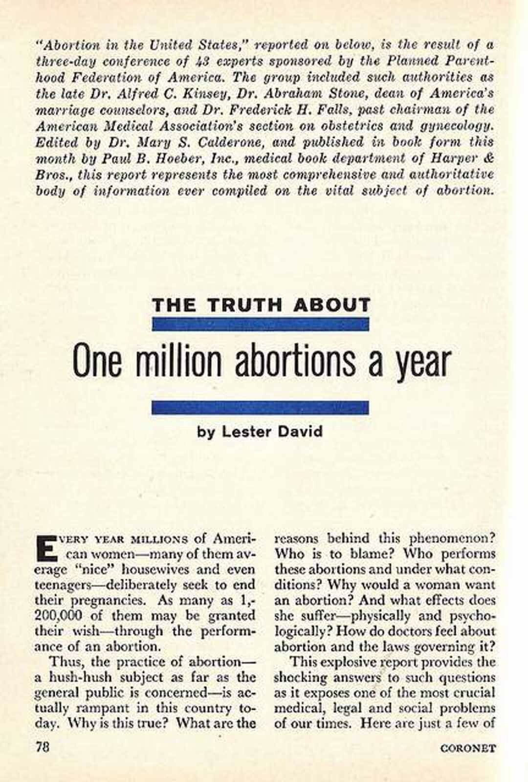ABORTION IN THE UNITED STATES 1958 COMPREHENSIVE REPORT PLANNED PARENTHOOD