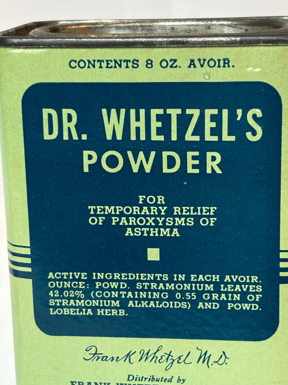 Vtg Dr. Whetzel’s Powder Asthma 8 oz Cardboard & Metal Container
