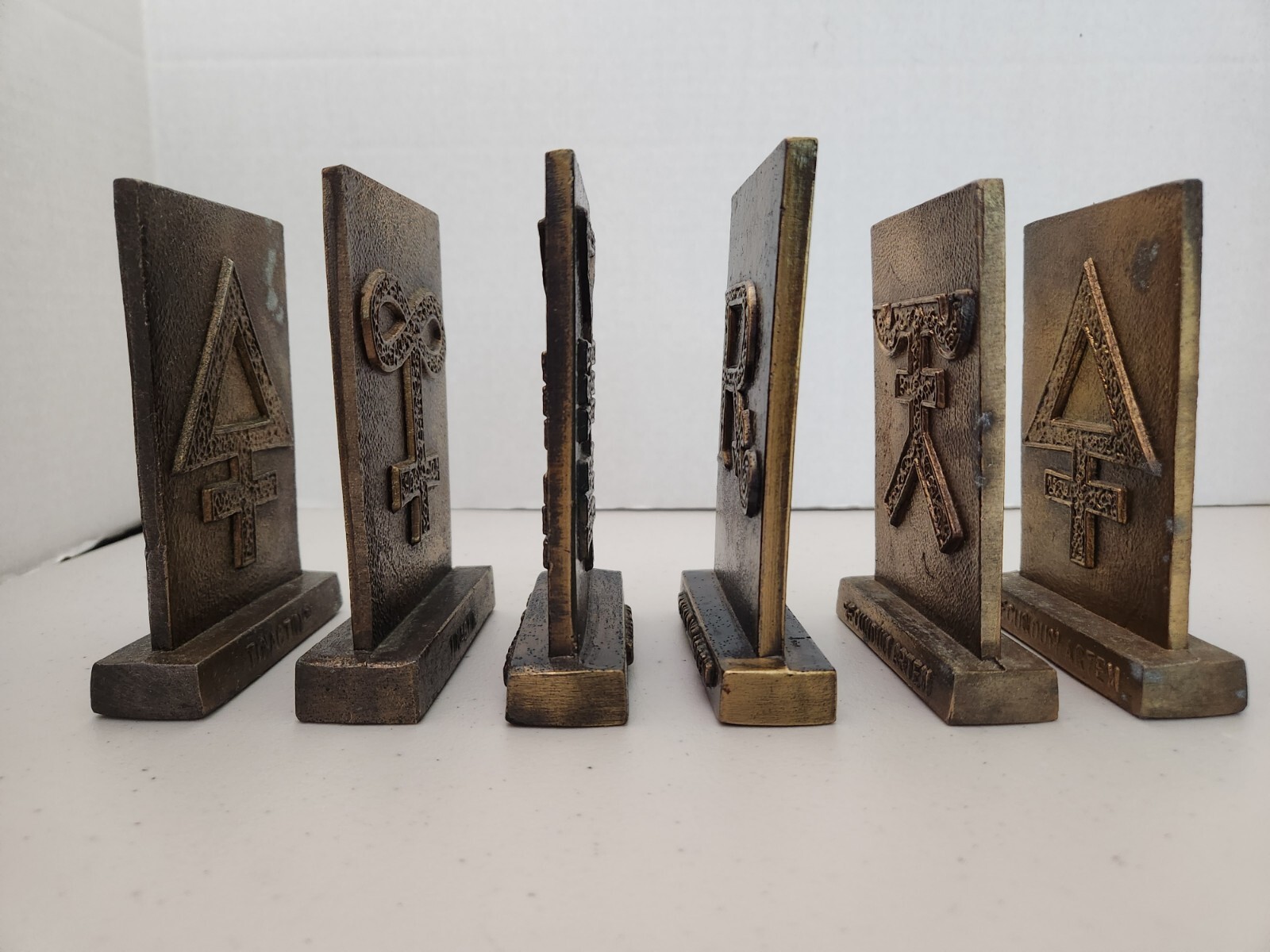1977-81 Tinactin Apothecary Symbols Bronze Metal Paperweight/Bookends 6 Lot SET