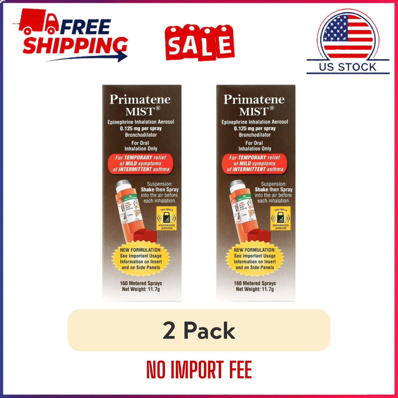 (2 pack) Primatene MIST Epinephrine Oral Inhalation Aerosol