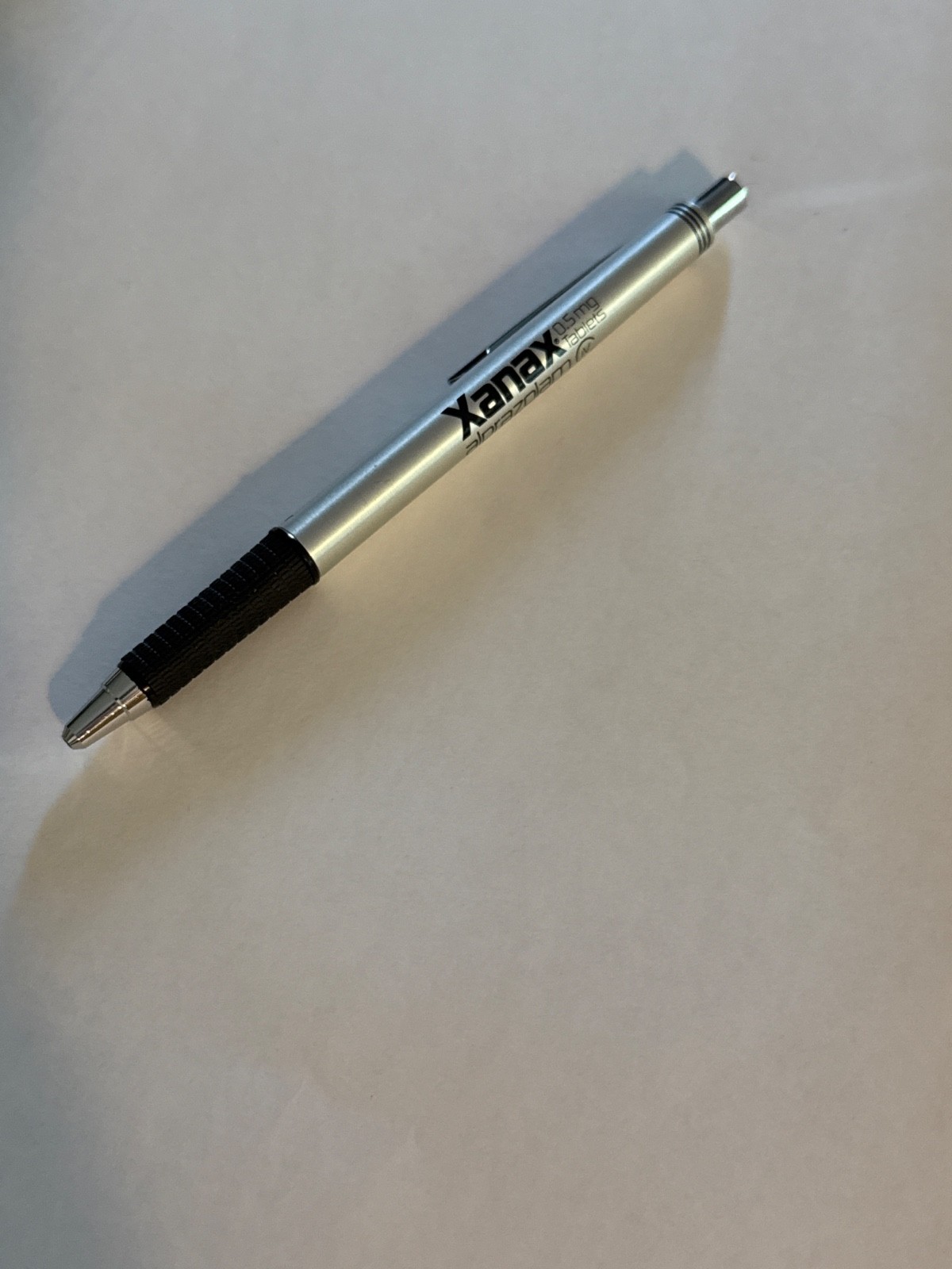 XANAX ALPRAZOLAM Pharmaceutical Drug Rep Retractable Refillable Vintage Silver