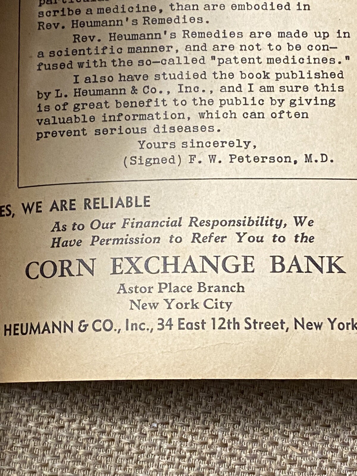 Vintage Advertising Heumann Family Health Book Patent Quack Medicine 1936 NYC