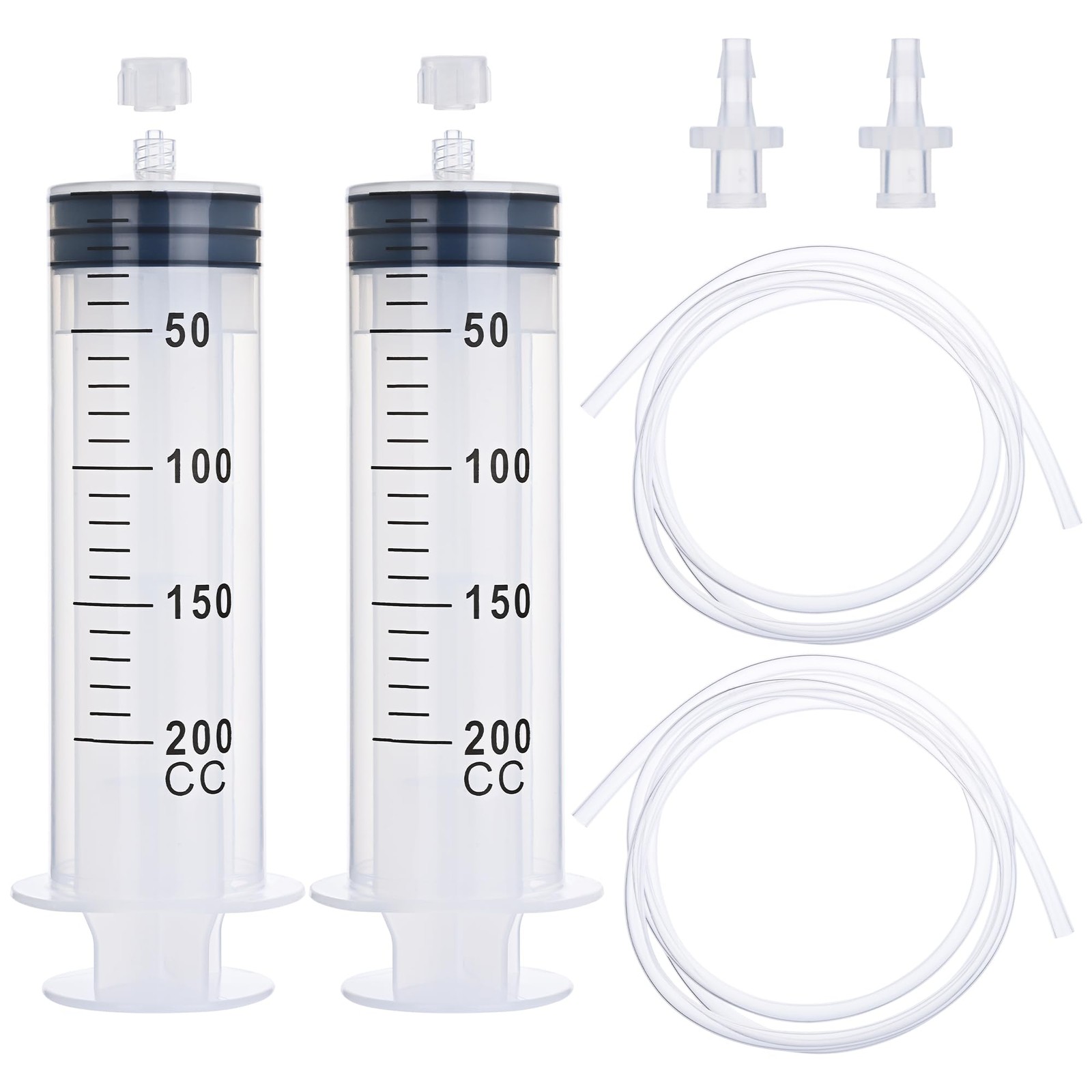 2 Pack 200ml Luer Lock Syringe with 39″ Tube, 200cc Large Plastic