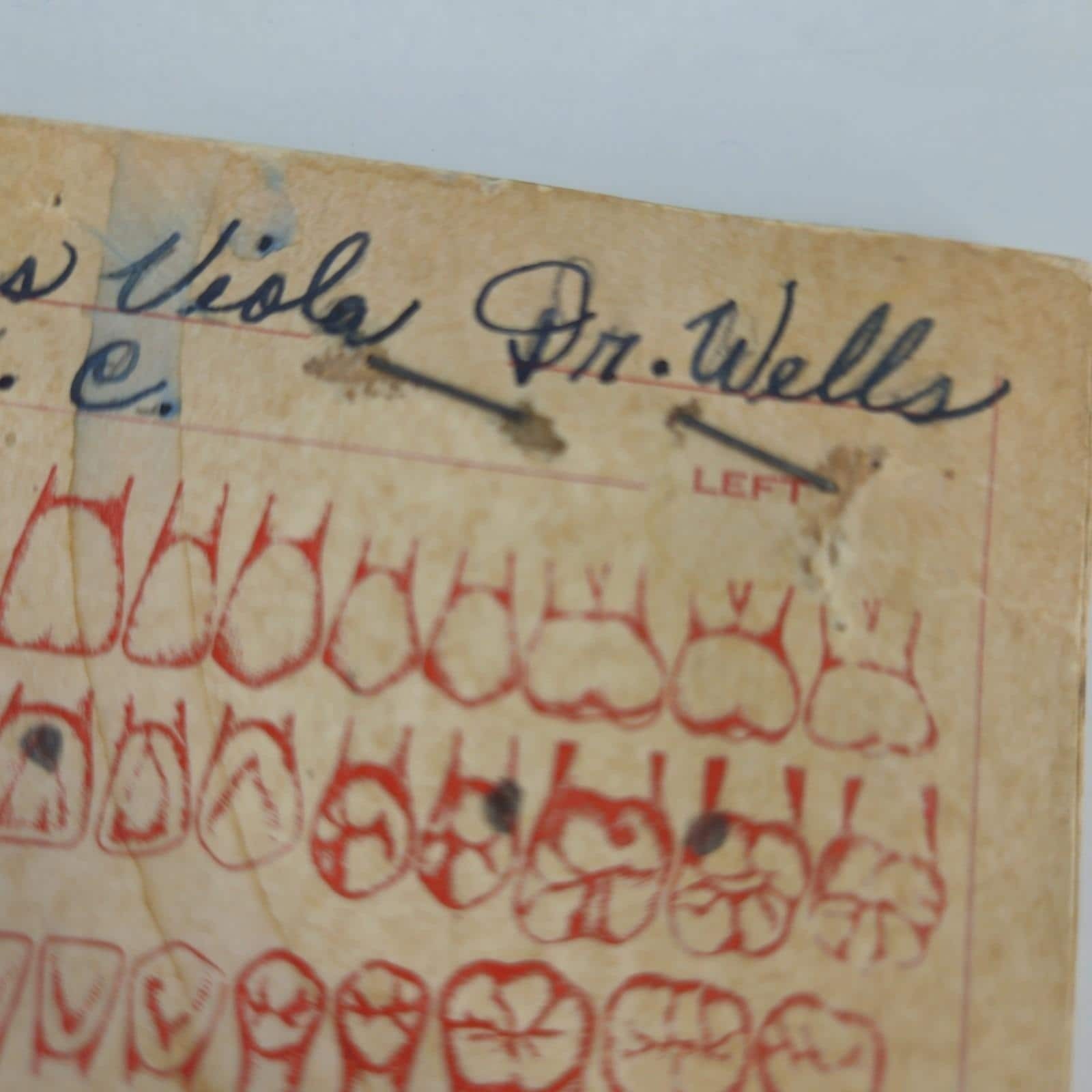 Antique Dentist Receipt Card Book 6 Pgs Illustrated Teeth Diagram 1944 Ephemera