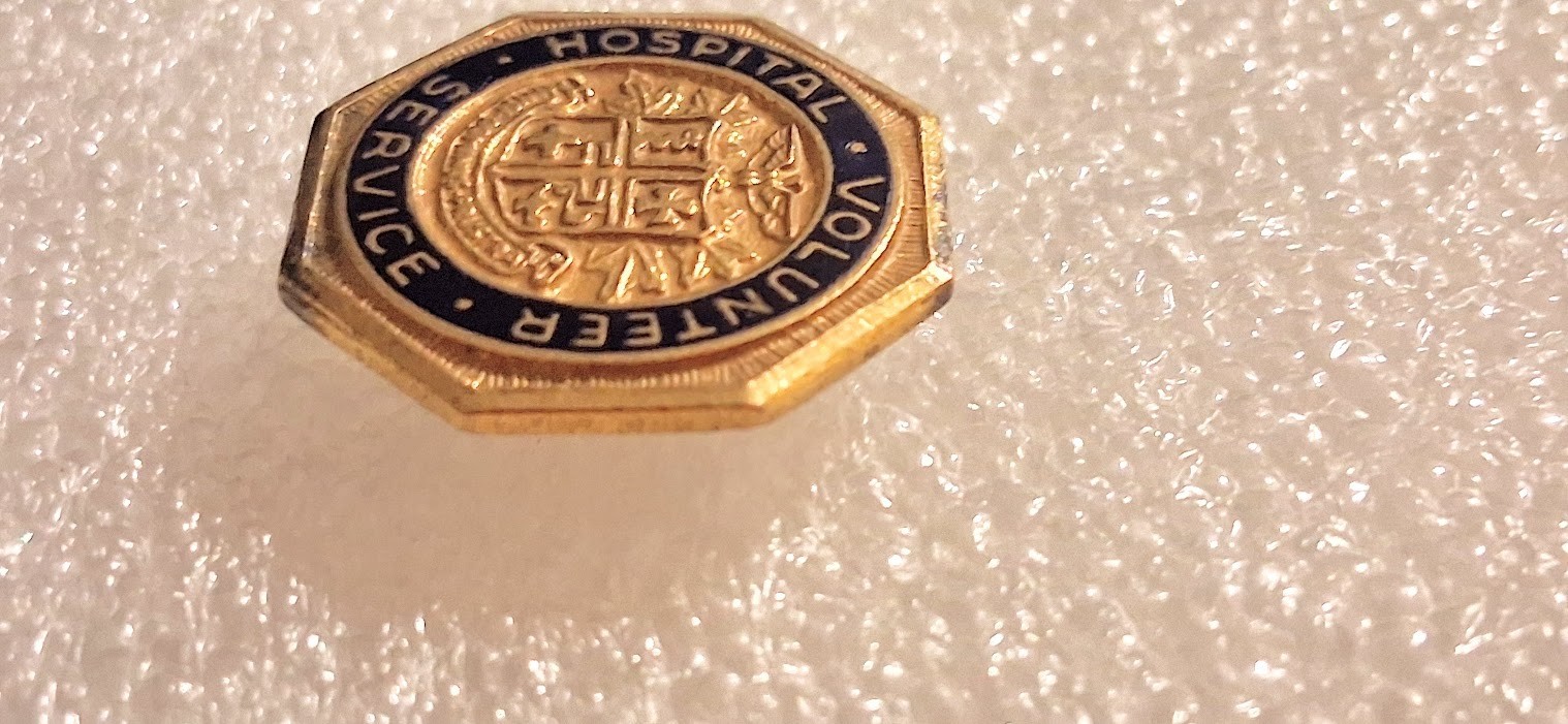 Vintage Hospital Volunteer Service Lapel Pin Gold Tone Blue Enamel