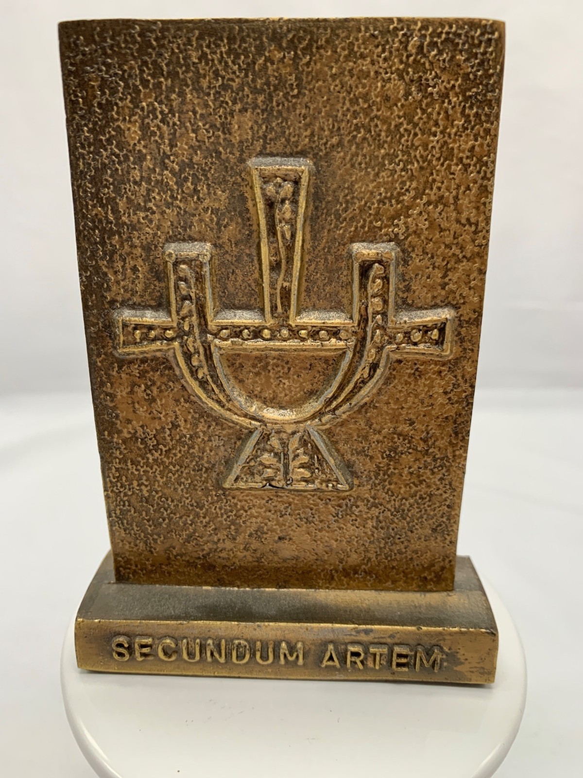 Vintage 1978 Tinactin Secundum Artem Bronze Plaque Paperweight Engraved Relief