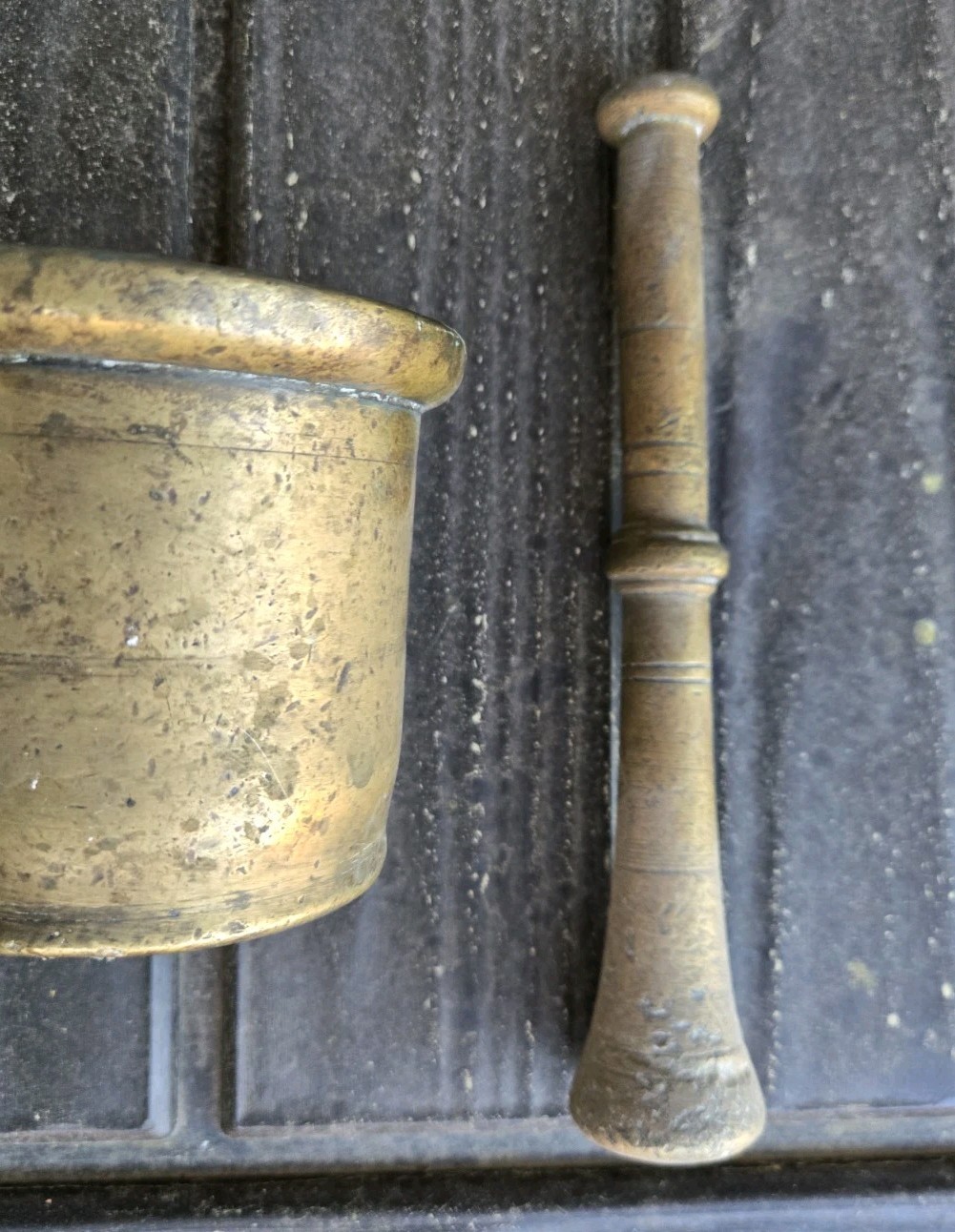 ANTIQUE 19TH C APOTHECARY BRASS BRONZE PESTLE & MORTAR CHEMIST HERBS KITCHENALIA