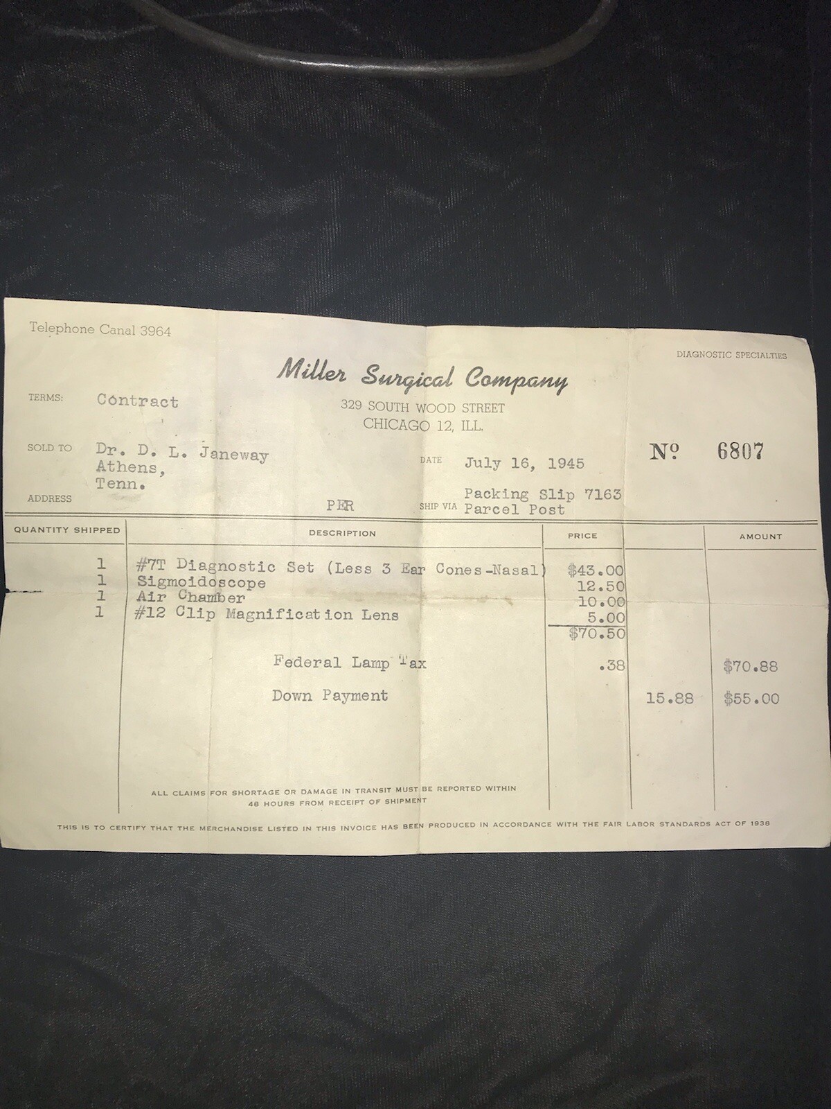 Antique Miller Portable Diagnostic Set w/Manual & Original Receipt Ca. 1945