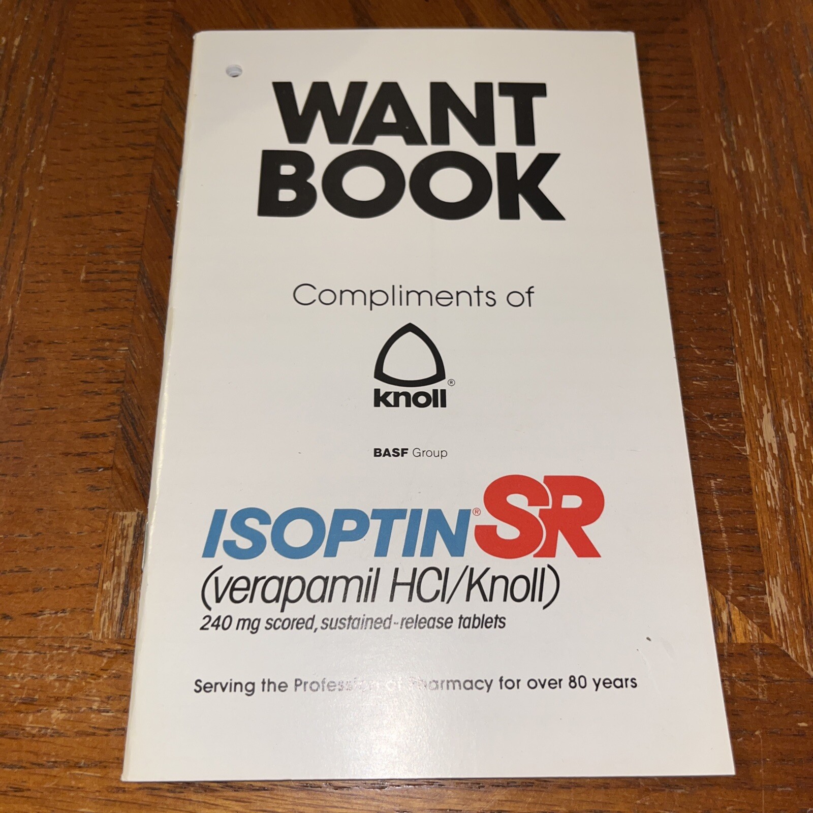 Isoptin SR Pharma Collectible Pharmacy Want Book Promo Vintage Swag – UNUSED