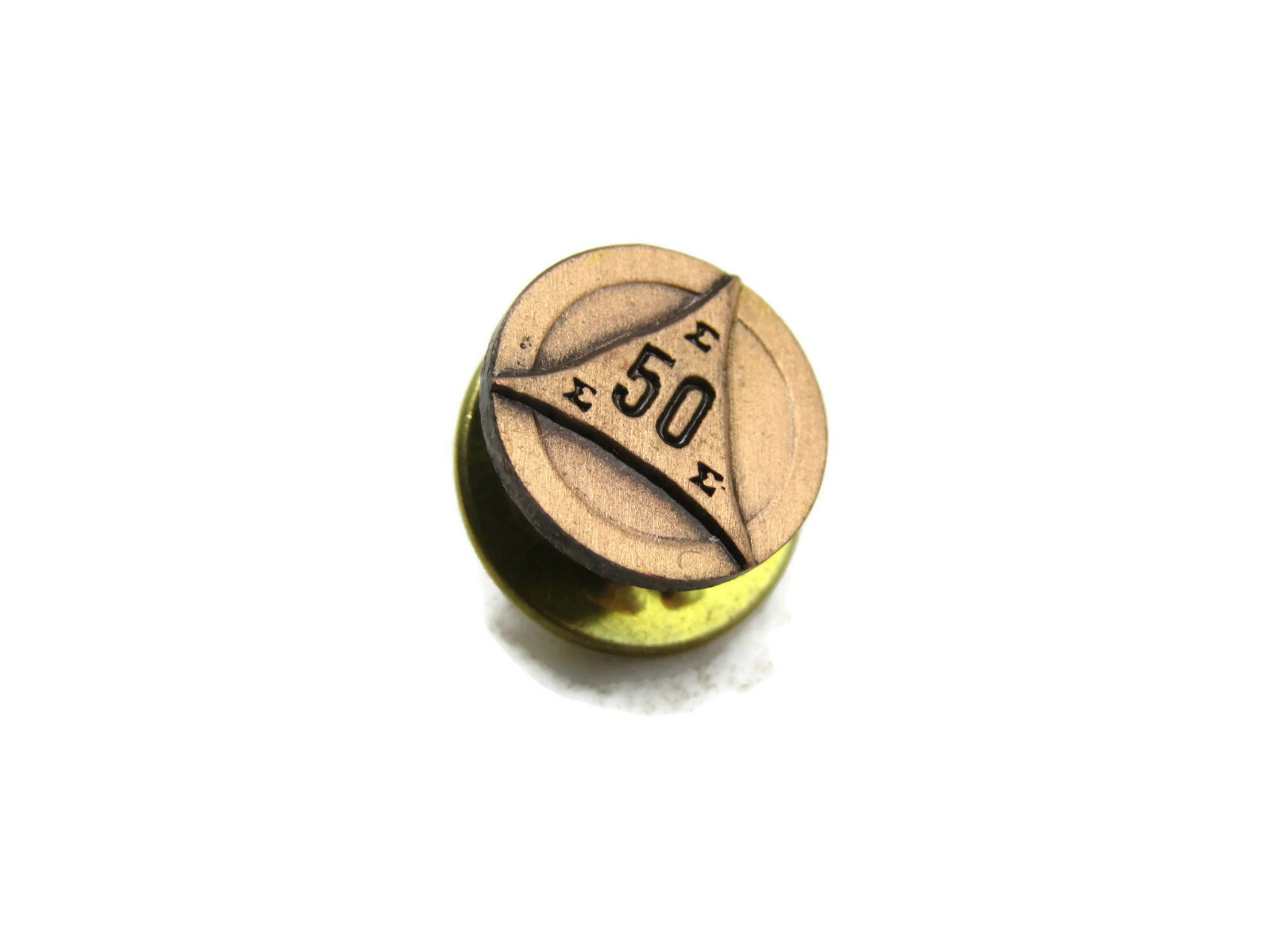 Vintage 50 Year Fraternity Lapel Pin Greek Letter Sigma Triangle Bronze Gold