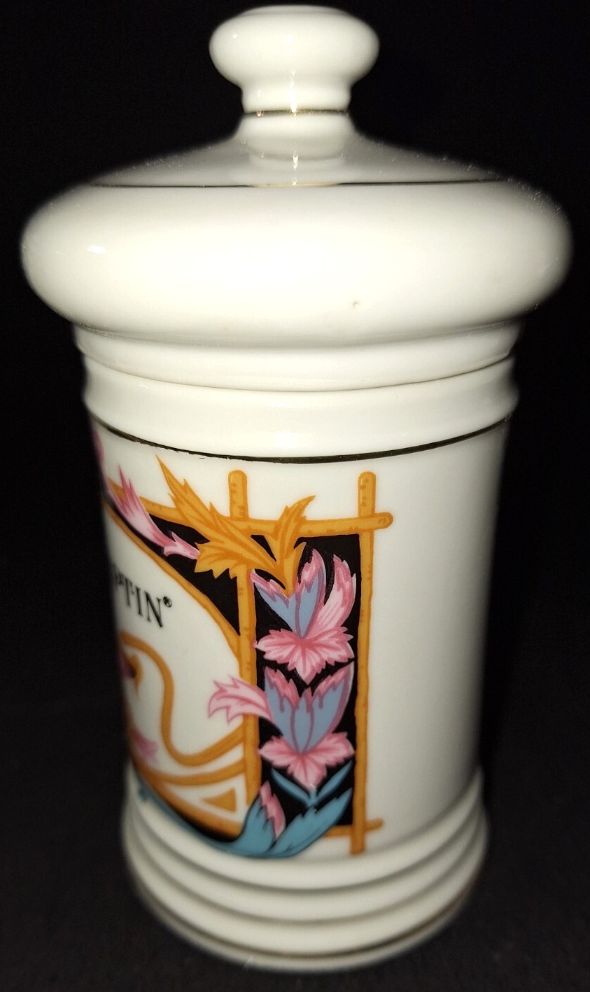 VTG RX APOTHECARY JAR MD ASCRIPTIN 5.5″ GOLD TRIM PHARMACY DRUG STORE – Plz Read