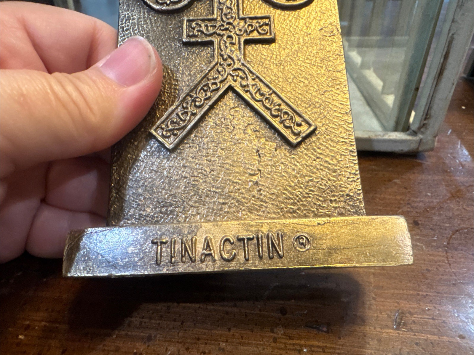 Vintage Tinactin Apothecary Symbols Pharmacy 3 Bronze Metal Paperweight Bookends