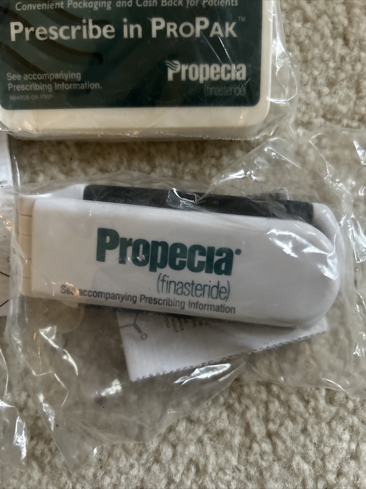 Lot Of 3 -Rare Propecia PEN ON STRING, Hair Brush, Magnet Clip-All Wrapped Merck