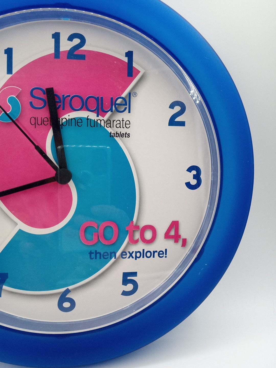 Seroquel Pharmaceutical Rep Office Clock Royal Blue Pink 12 Inch Diameter