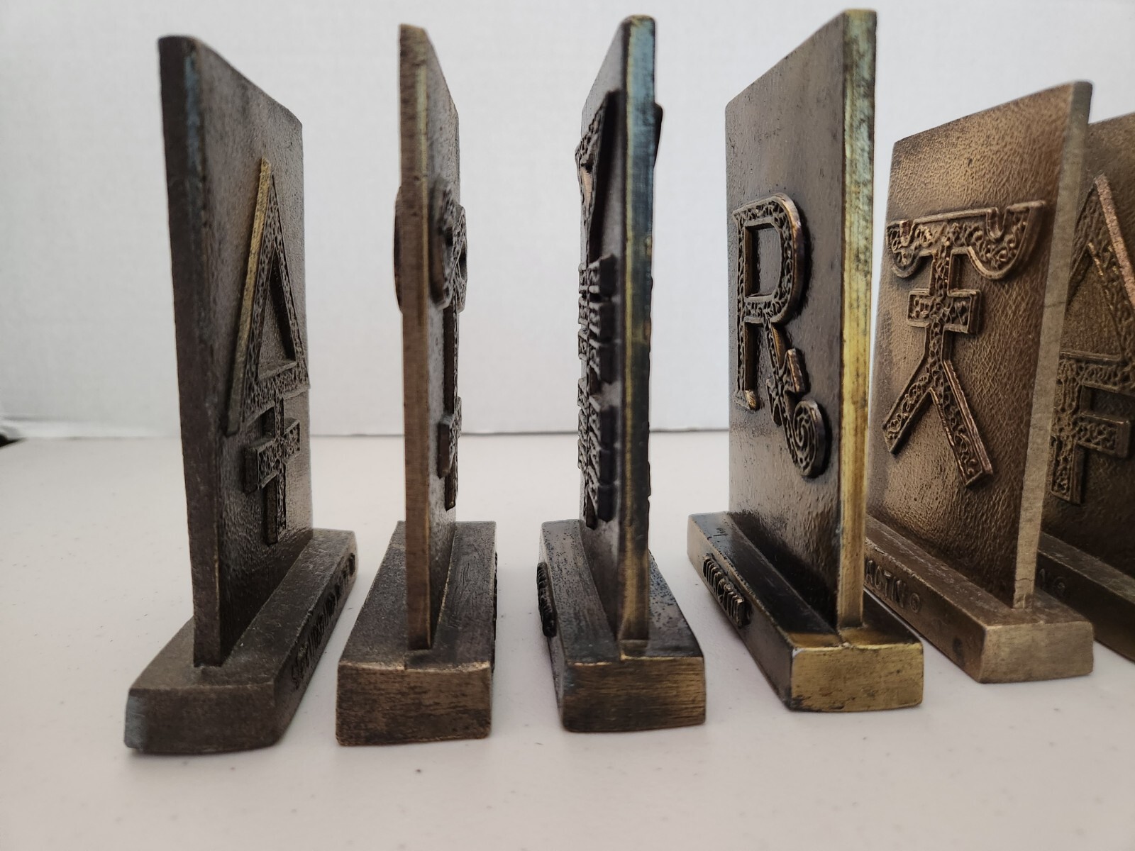 1977-81 Tinactin Apothecary Symbols Bronze Metal Paperweight/Bookends 6 Lot SET