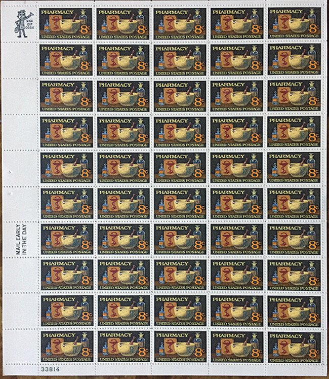 Lot 50 stamp PHARMACY United States 8-cent STAMPS sheet brand new stamps c1972
