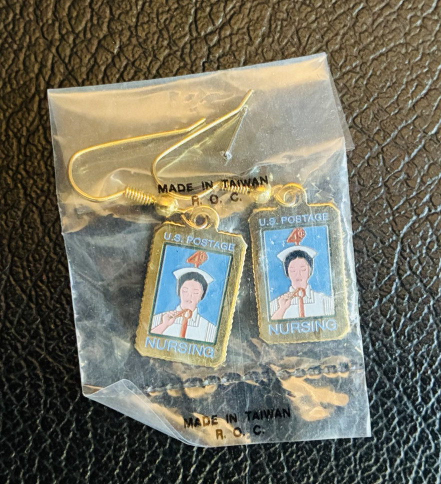 Vintage Nursing Stamp Earrings 4¢ U.S. Postage Nurse Dangle Earrings Taiwan ROC