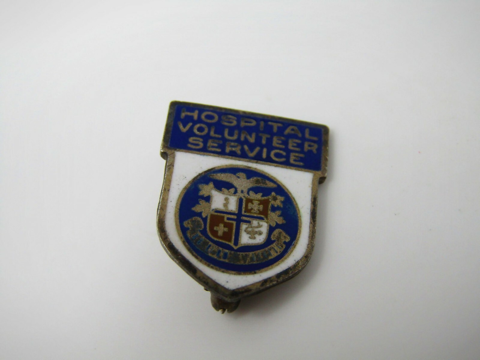 Vintage Hospital Volunteer Service Pin Sterling Silver Enamel Shield Crest Eagle
