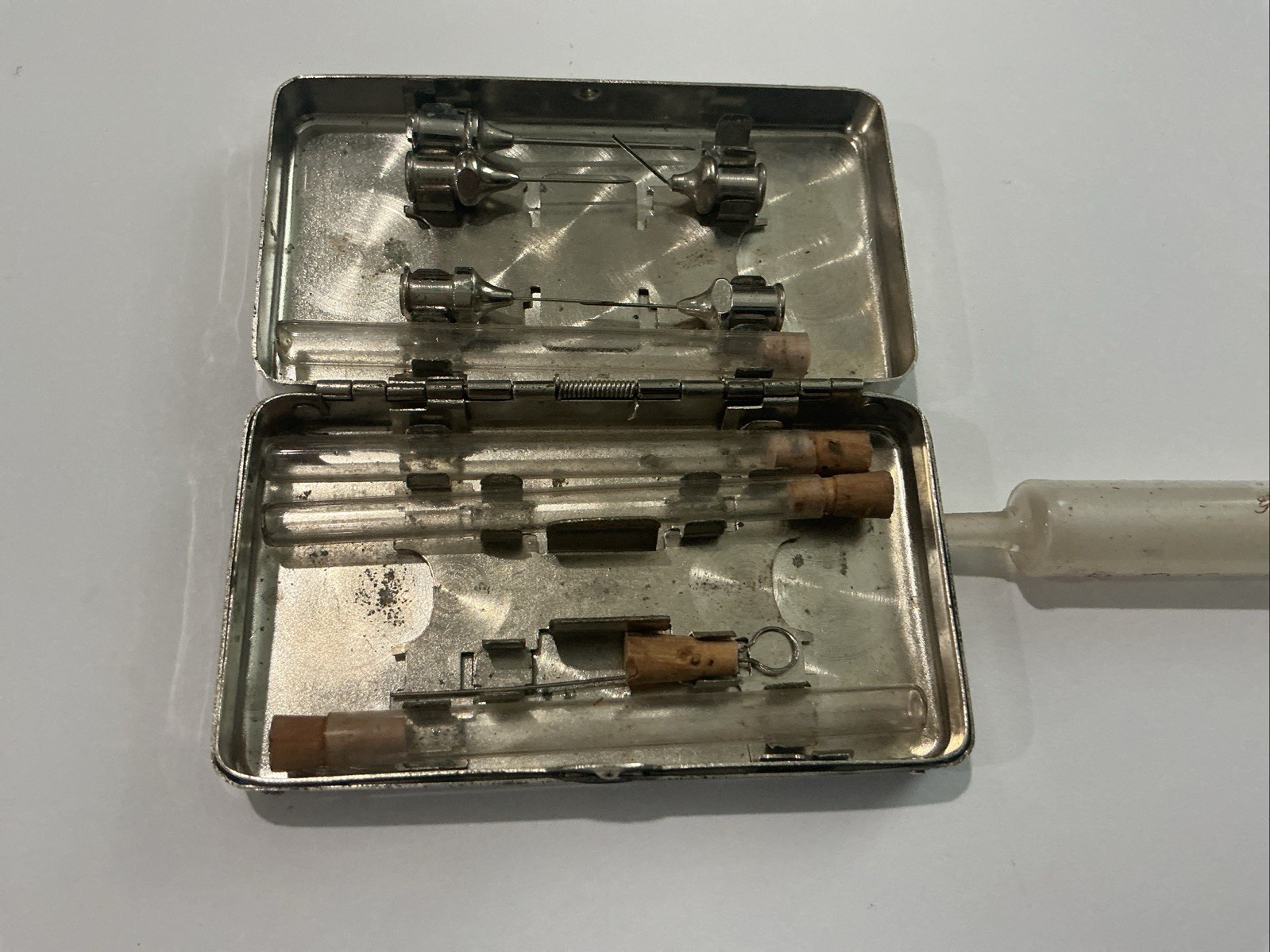 Vintage Antique “Germany” Glass Syringe Kit w/Nickel Silver Metal Case