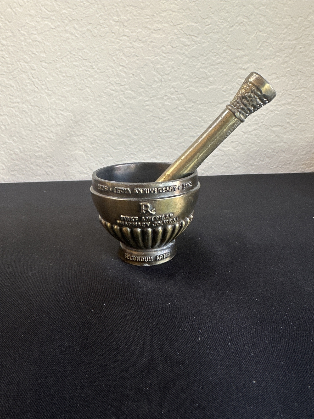 Vtg First American Pharmacy Journal Cast Brass Bronze Mortor & Pestle Set 1975