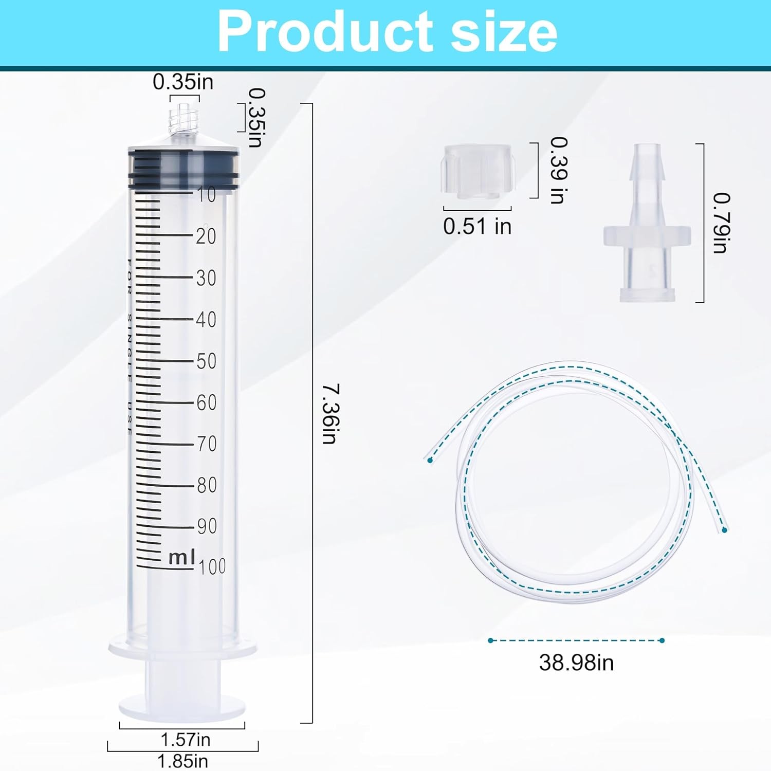 2 Pack 100ml Luer Lock Syringe with 39″ Tube, 100cc Large Plastic