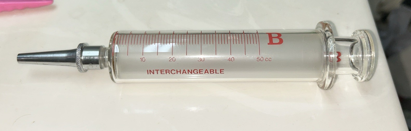 VINTAGE 50cc C. R. BARD REUSEABLE GLASS SYRINGE METAL LUER LOCKTIP MADE IN ITALY