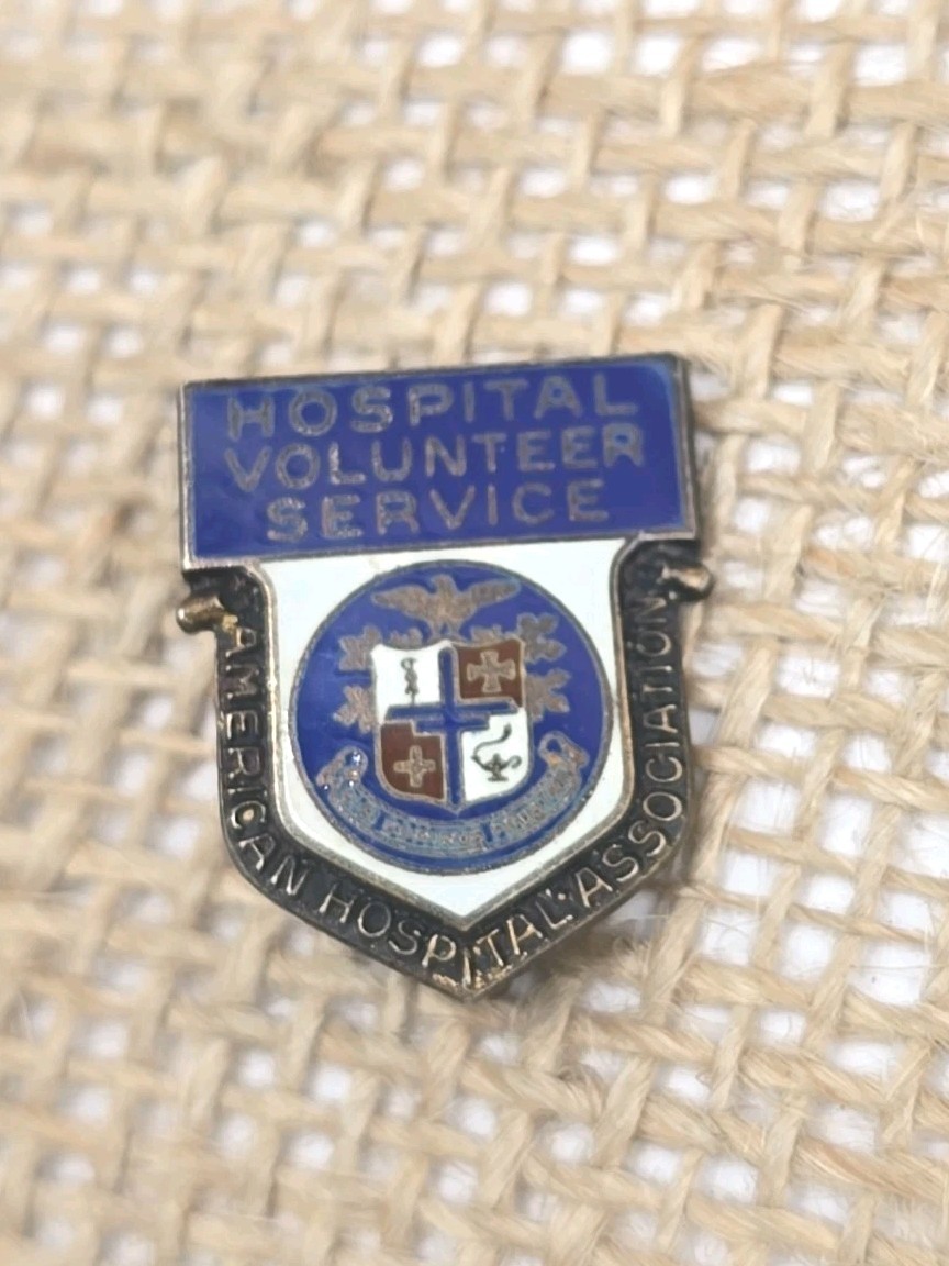 Vintage Sterling Silver Enameled Hospital Volunteer Pin American Hospital Assn