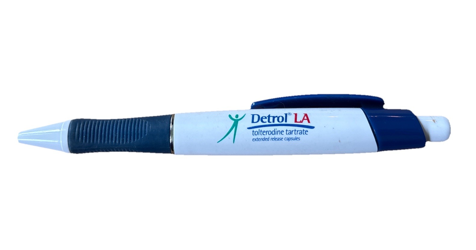 Detrol LA Pen Pharmaceutical Drug Rep Blue & White Click Top Promo Vintage