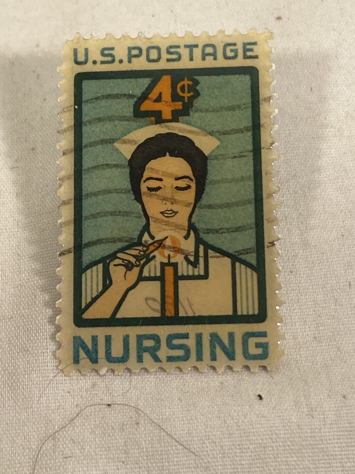 U.S. Postage Stamp Vintage Lapel Pin 4 Cents RARE Postmarked Version 1″ X 1.5″