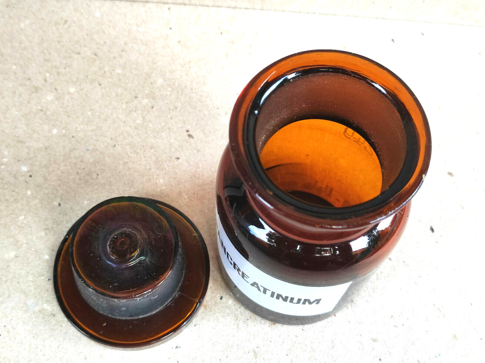PANCREATINUM, Vintage Glass Apothecary Pharmacy Brown Jar, 100 ml, Cap