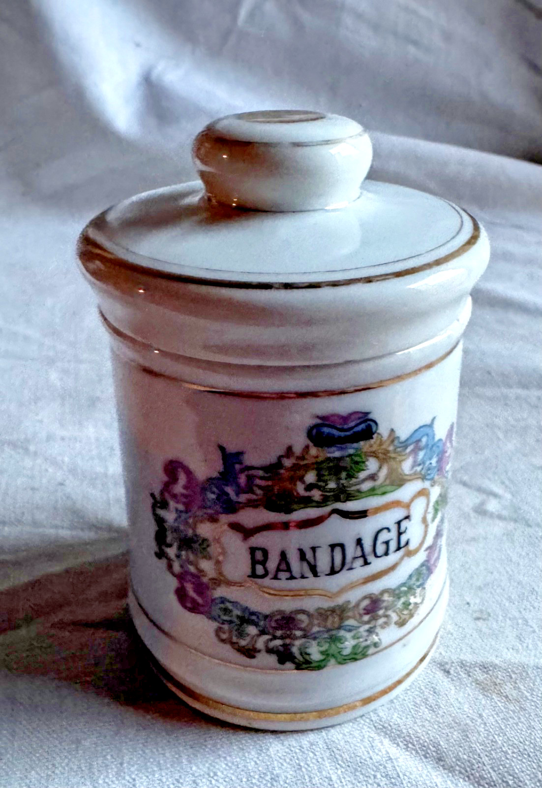 Vintage Circa 1930’s Chase Porcelain Apothecary Jar – Bandage – Made In Japan