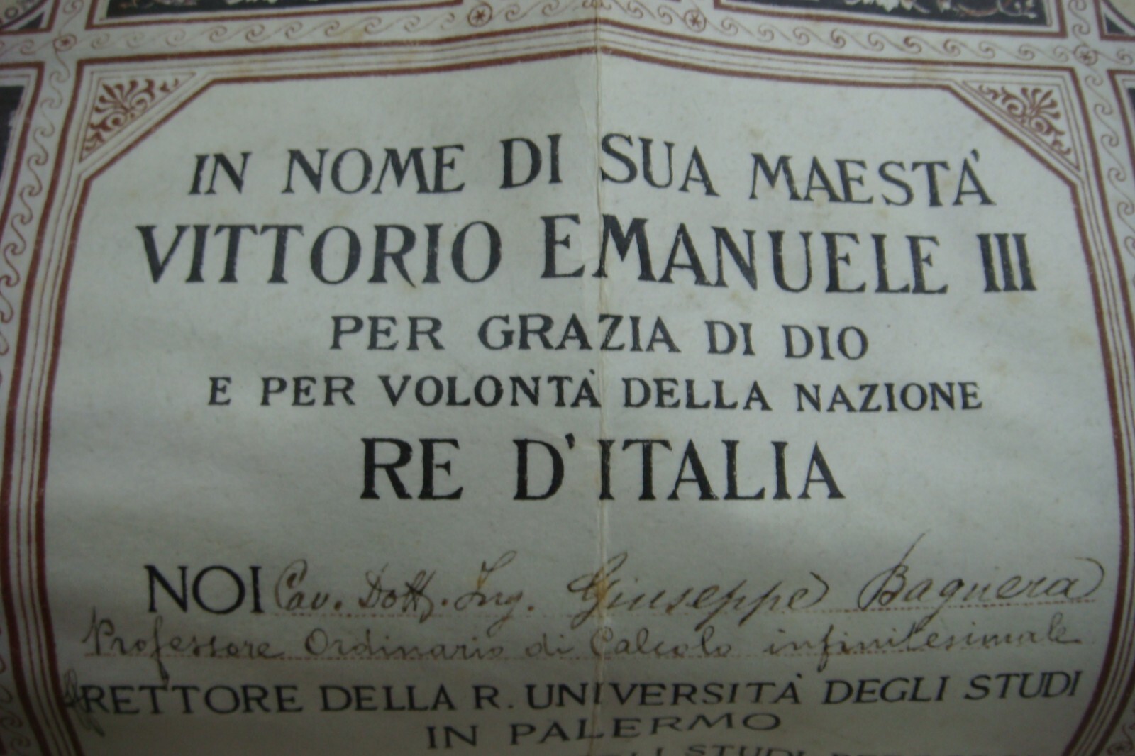 ITALY 1914 Doctor Palermo University Degree for Gaitano Francesco from Grapani