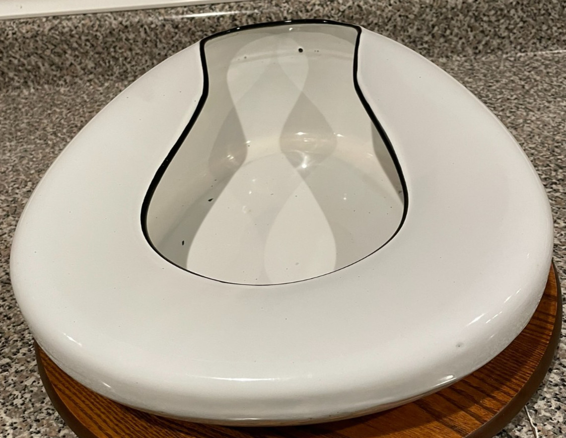 Vintage Enamelware Bedpan White Urinal Bed Pan Black Trim Patina Primitive