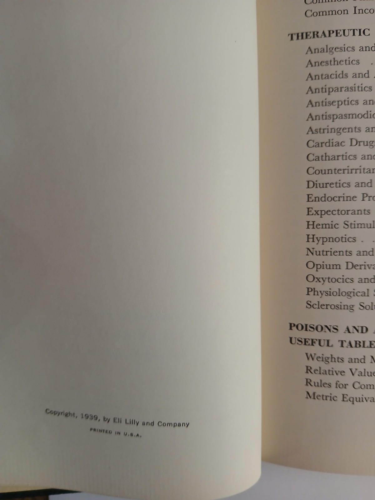 Vintage 1939 De Rx Medical Reference Book Eli Lilly Pocket Drug Guide