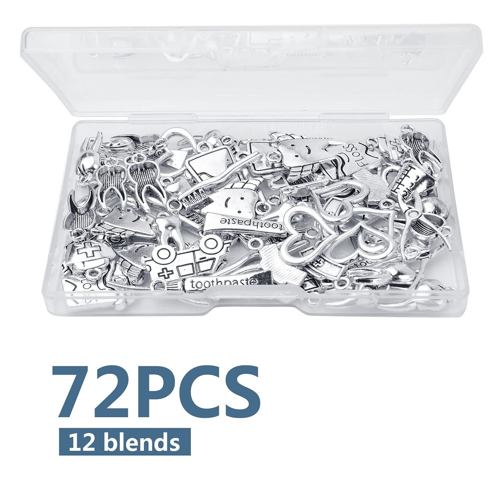 72pcs Antique Silver Healthy Tooth Teeth Charms Dentist Dental