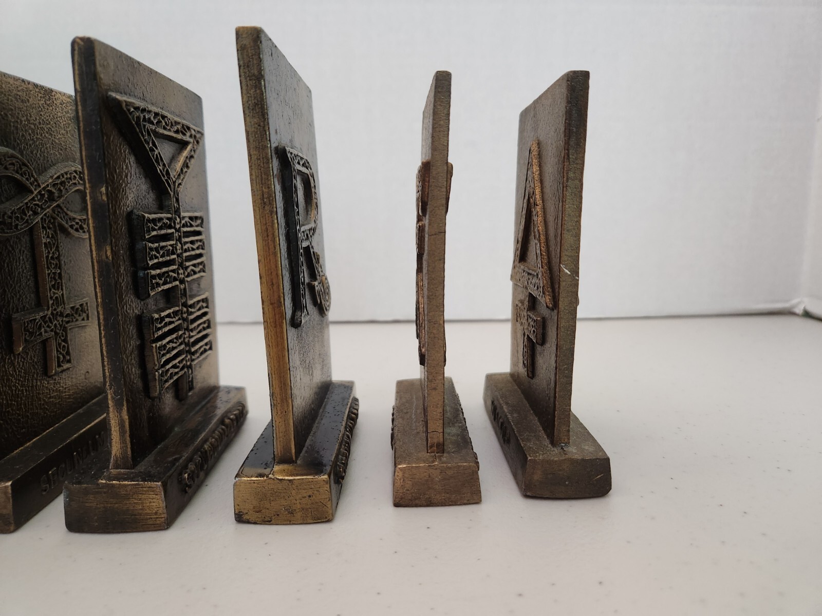 1977-81 Tinactin Apothecary Symbols Bronze Metal Paperweight/Bookends 6 Lot SET
