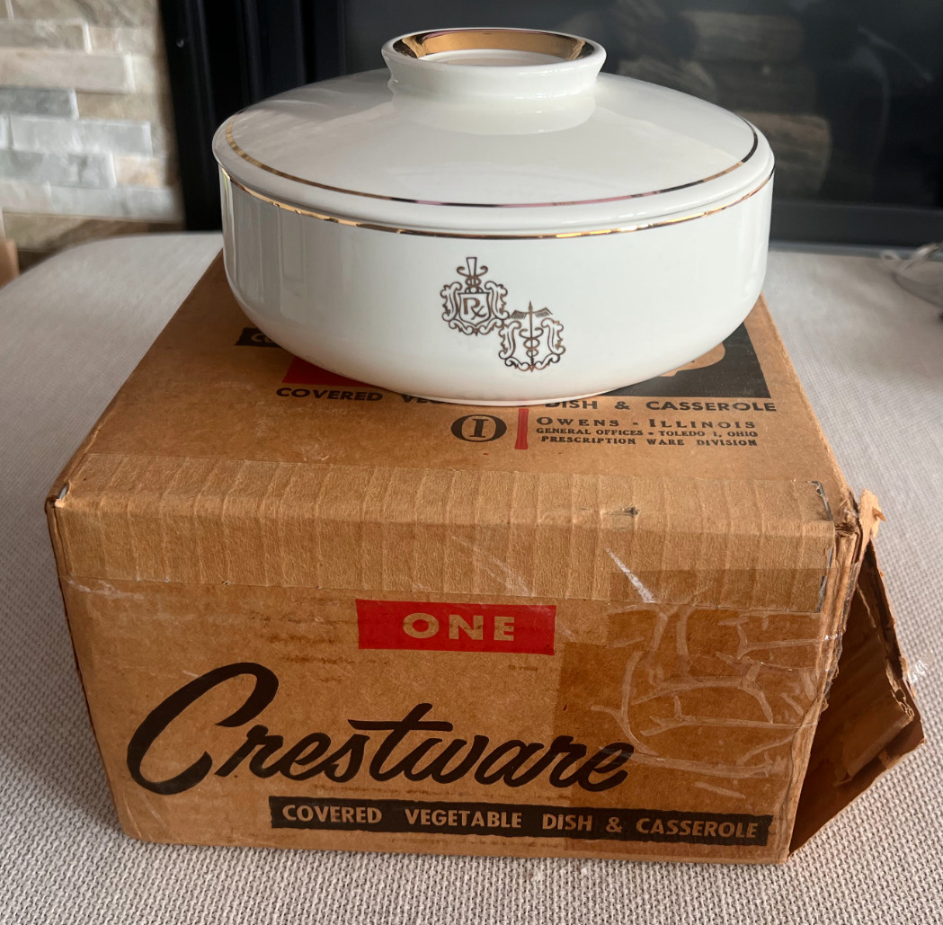 Rare Find New Owens Illinois Pharmacist Pharmacy Medical Covered Casserole Dish