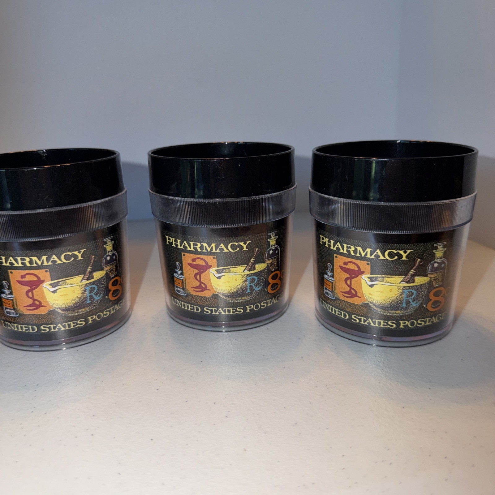 Pharmacy United States Postage Stamp Vintage 1972 Plastic Cups Set Of 4